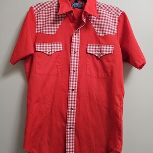 Vintage Dee Cee Rangers Pearl Snap Western Shirt Red Gingham Check Men’s Large ?